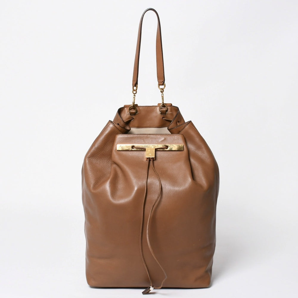 THE ROW ザロウ Backpack 11 バックパック ハンドバッグ 2way レザー ブラウン カーフレザー ゴールド金具 美品 中古 4a006921