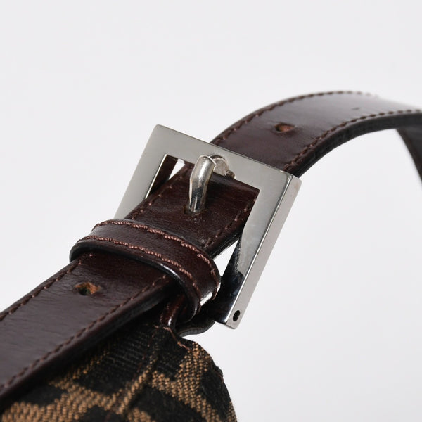 極美品 FENDI フェンディ ズッカ柄 マンマバケット ショルダーバッグ キャンバス レザー ブラウン FFバックル シルバー金具 中古 4a008322