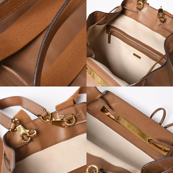 THE ROW ザロウ Backpack 11 バックパック ハンドバッグ 2way レザー ブラウン カーフレザー ゴールド金具 美品 中古 4a006921