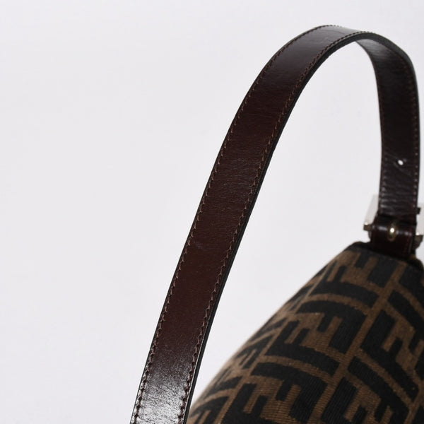 極美品 FENDI フェンディ ズッカ柄 マンマバケット ショルダーバッグ キャンバス レザー ブラウン FFバックル シルバー金具 中古 4a008322