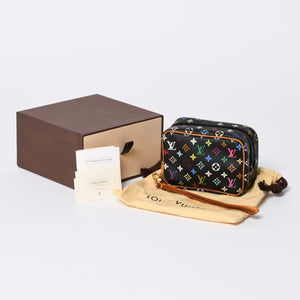 極美品 LOUIS VUITTON ルイヴィトン ポーチ トゥルース ワピティ ポーチ M58034 モノグラム マルチカラー ブラック 村上隆 中古 4a000351