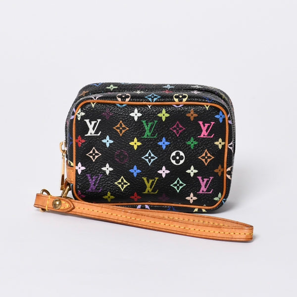 極美品 LOUIS VUITTON ルイヴィトン ポーチ トゥルース ワピティ ポーチ M58034 モノグラム マルチカラー ブラック 村上隆 中古 4a000351