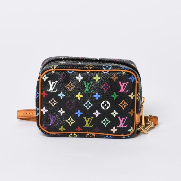 極美品 LOUIS VUITTON ルイヴィトン ポーチ トゥルース ワピティ ポーチ M58034 モノグラム マルチカラー ブラック 村上隆 中古 4a000351
