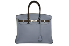 画像をギャラリービューアに読み込む, HERMES エルメス BIRKIN バーキン 35 ハンドバッグ SPO トゴ ブルーリン ブラウン マットパラジウム金具 □Q刻印 美品 中古 4b010709