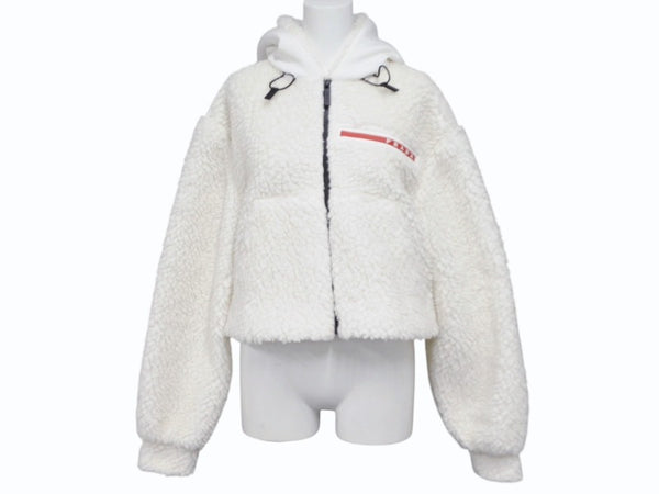 PRADA SPORTS プラダスポーツ 22AW Cropped Double Fleece Jacket ダブルフリースジャケット サイズXS ホワイト 美品 中古 4b008311