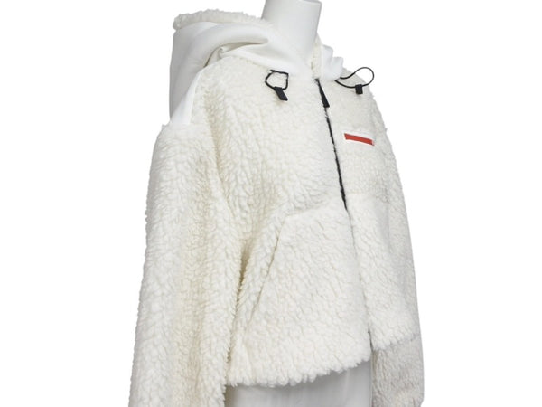 PRADA SPORTS プラダスポーツ 22AW Cropped Double Fleece Jacket ダブルフリースジャケット サイズXS ホワイト 美品 中古 4b008311