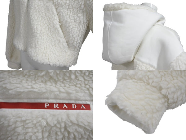 PRADA SPORTS プラダスポーツ 22AW Cropped Double Fleece Jacket ダブルフリースジャケット サイズXS ホワイト 美品 中古 4b008311