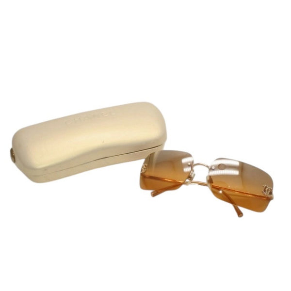 CHANEL シャネル リムレス サングラス アイウェア 4017-D C125/7F ライトストーン ココマーク ブラウン 美品 中古 4a000002