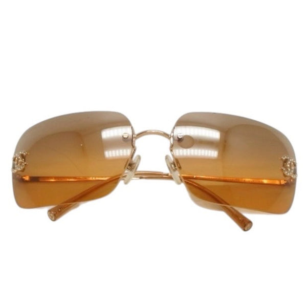 CHANEL シャネル リムレス サングラス アイウェア 4017-D C125/7F ライトストーン ココマーク ブラウン 美品 中古 4a000002