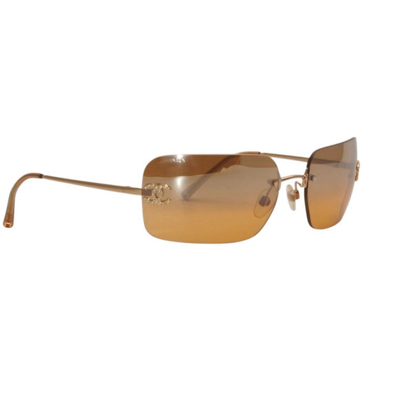 CHANEL シャネル リムレス サングラス アイウェア 4017-D C125/7F ライトストーン ココマーク ブラウン 美品 中古 4a000002