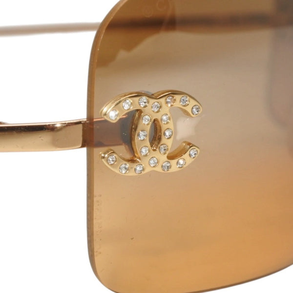 CHANEL シャネル リムレス サングラス アイウェア 4017-D C125/7F ライトストーン ココマーク ブラウン 美品 中古 4a000002