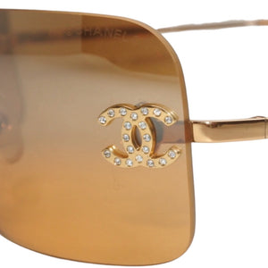 CHANEL シャネル リムレス サングラス アイウェア 4017-D C125/7F ライトストーン ココマーク ブラウン 美品 中古 4a000002