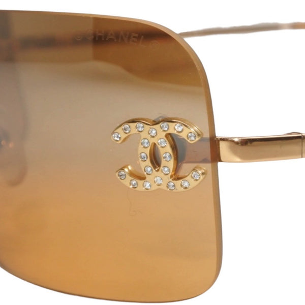 CHANEL シャネル リムレス サングラス アイウェア 4017-D C125/7F ライトストーン ココマーク ブラウン 美品 中古 4a000002