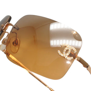 CHANEL シャネル リムレス サングラス アイウェア 4017-D C125/7F ライトストーン ココマーク ブラウン 美品 中古 4a000002