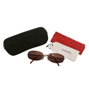 CHANEL Rimless Sunglasses Eyewear 4002 c.116/75 Coco Mark Brown Gold Good Condition Used 4a000014