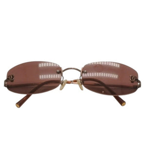 CHANEL Rimless Sunglasses Eyewear 4002 c.116/75 Coco Mark Brown Gold Good Condition Used 4a000014