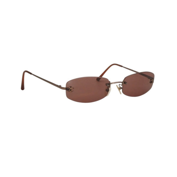CHANEL Rimless Sunglasses Eyewear 4002 c.116/75 Coco Mark Brown Gold Good Condition Used 4a000014