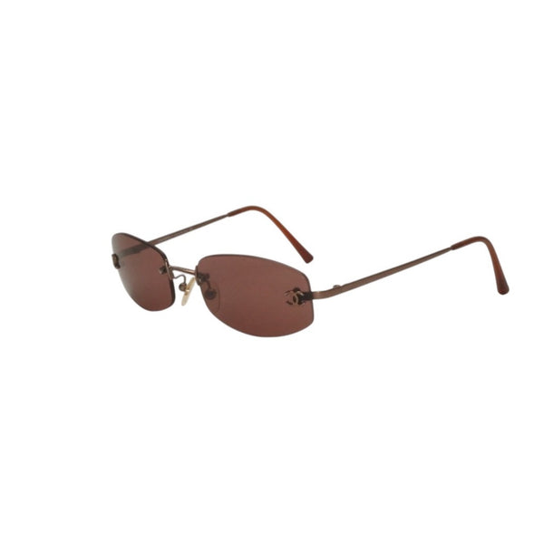 CHANEL Rimless Sunglasses Eyewear 4002 c.116/75 Coco Mark Brown Gold Good Condition Used 4a000014
