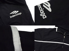 画像をギャラリービューアに読み込む, BALENCIAGA バレンシアガ ブルゾン フードレイヤード ジャケット 773043 コットン ナイロン ブラック ホワイト サイズL 美品 中古 4b000048