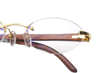 画像をギャラリービューアに読み込む, Cartier カルティエ メガネ リムレス ウッドテンプル 眼鏡 アイウェア メタル ウッド 3556828 ブラウン ゴールド金具 美品 中古 4b000059