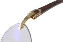 画像をギャラリービューアに読み込む, Cartier カルティエ メガネ リムレス ウッドテンプル 眼鏡 アイウェア メタル ウッド 3556828 ブラウン ゴールド金具 美品 中古 4b000059