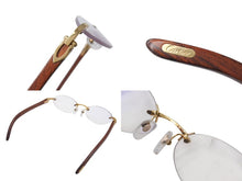 画像をギャラリービューアに読み込む, Cartier カルティエ メガネ リムレス ウッドテンプル 眼鏡 アイウェア メタル ウッド 3556828 ブラウン ゴールド金具 美品 中古 4b000059