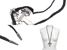 画像をギャラリービューアに読み込む, CHROME HEARTS クロムハーツ フィリグリークロス レザーブレイドネックレス 重量約101.0g 全長約100cm スターリングシルバー 美品 中古 4b000062