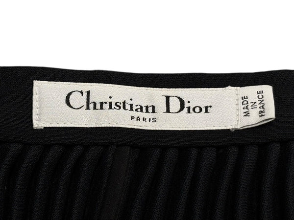 Very Good Condition Christian Dior Pleated Long Skirt 8E21331A1166 Black Rayon Silk Size 36 Used 4b008817