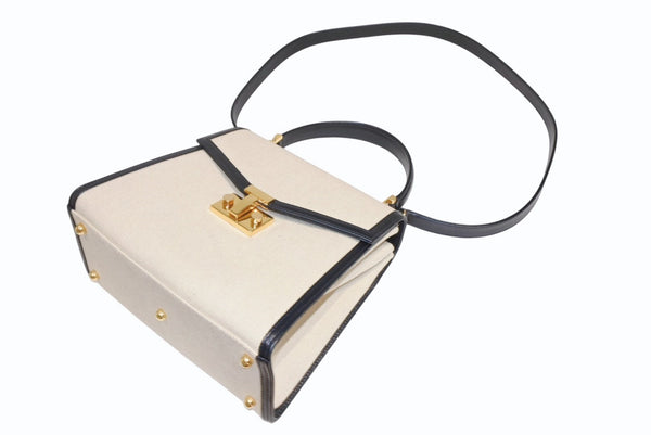 TIFFANY&Co. ティファニー 2WAYバッグ キャンバス レザー ネイビー ベージュ ゴールド金具 イタリア製 美品 中古 4b012442