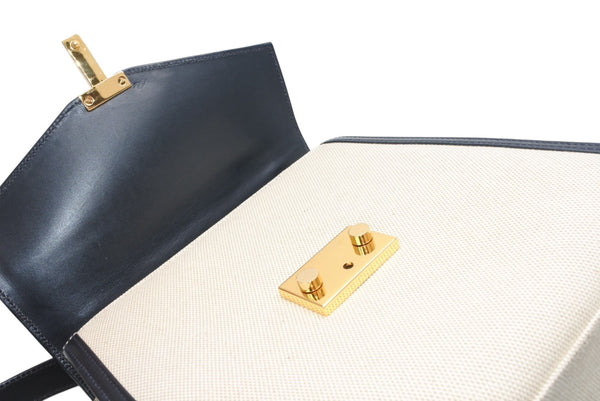 TIFFANY&Co. ティファニー 2WAYバッグ キャンバス レザー ネイビー ベージュ ゴールド金具 イタリア製 美品 中古 4b012442