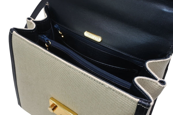 TIFFANY&Co. ティファニー 2WAYバッグ キャンバス レザー ネイビー ベージュ ゴールド金具 イタリア製 美品 中古 4b012442