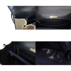 TIFFANY&Co. ティファニー 2WAYバッグ キャンバス レザー ネイビー ベージュ ゴールド金具 イタリア製 美品 中古 4b012442