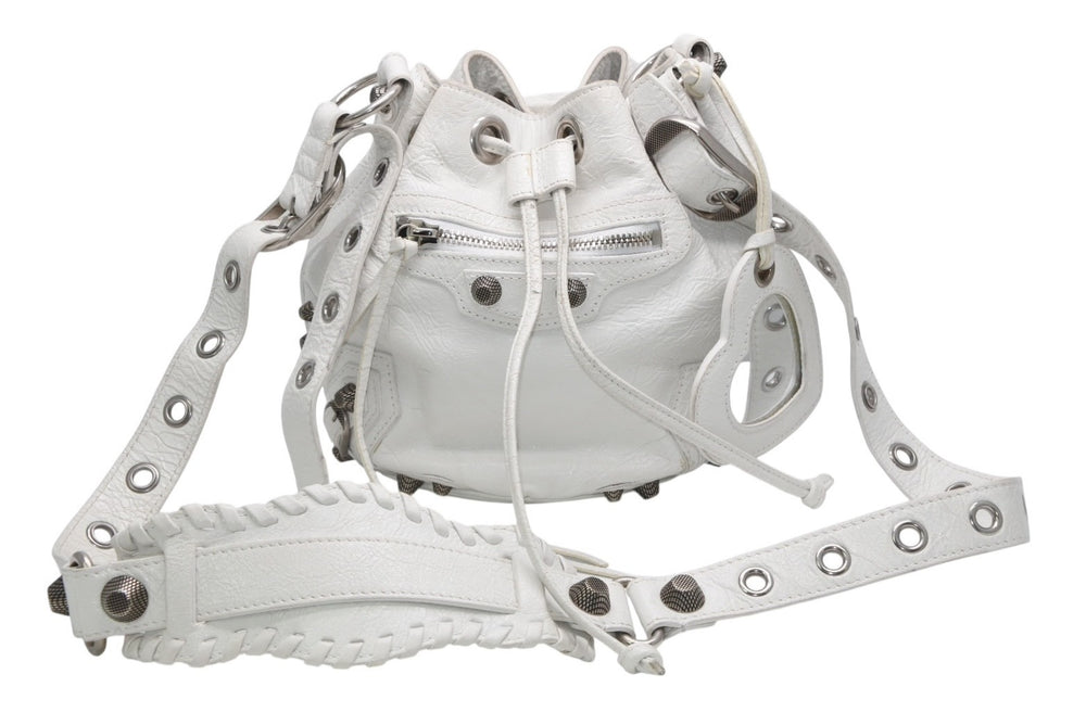 BALENCIAGA バレンシアガ ルカゴール XSバケット ショルダーバッグ 702431 ホワイト ラムスキン シルバー金具 美品 中古 4b013030