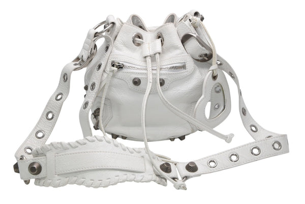 BALENCIAGA バレンシアガ ルカゴール XSバケット ショルダーバッグ 702431 ホワイト ラムスキン シルバー金具 美品 中古 4b013030