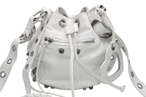 BALENCIAGA バレンシアガ ルカゴール XSバケット ショルダーバッグ 702431 ホワイト ラムスキン シルバー金具 美品 中古 4b013030
