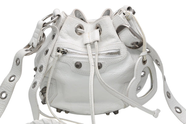 BALENCIAGA バレンシアガ ルカゴール XSバケット ショルダーバッグ 702431 ホワイト ラムスキン シルバー金具 美品 中古 4b013030