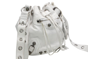 BALENCIAGA バレンシアガ ルカゴール XSバケット ショルダーバッグ 702431 ホワイト ラムスキン シルバー金具 美品 中古 4b013030