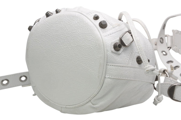 BALENCIAGA バレンシアガ ルカゴール XSバケット ショルダーバッグ 702431 ホワイト ラムスキン シルバー金具 美品 中古 4b013030
