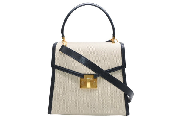 TIFFANY&Co. ティファニー 2WAYバッグ キャンバス レザー ネイビー ベージュ ゴールド金具 イタリア製 美品 中古 4b012442