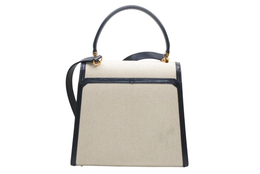 TIFFANY&Co. Tiffany &amp; Co. 2-way bag, canvas and leather, navy and beige, gold hardware, made in Italy, excellent condition, pre-owned, 4b012442