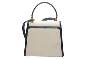 TIFFANY&Co. ティファニー 2WAYバッグ キャンバス レザー ネイビー ベージュ ゴールド金具 イタリア製 美品 中古 4b012442