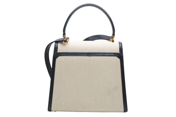 TIFFANY&Co. ティファニー 2WAYバッグ キャンバス レザー ネイビー ベージュ ゴールド金具 イタリア製 美品 中古 4b012442