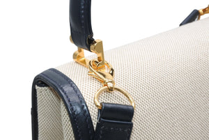 TIFFANY&Co. ティファニー 2WAYバッグ キャンバス レザー ネイビー ベージュ ゴールド金具 イタリア製 美品 中古 4b012442