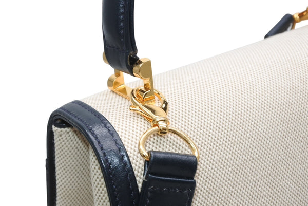 TIFFANY&Co. ティファニー 2WAYバッグ キャンバス レザー ネイビー ベージュ ゴールド金具 イタリア製 美品 中古 4b012442
