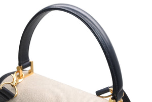 TIFFANY&Co. ティファニー 2WAYバッグ キャンバス レザー ネイビー ベージュ ゴールド金具 イタリア製 美品 中古 4b012442