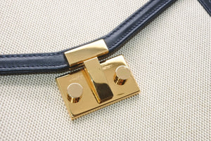 TIFFANY&Co. ティファニー 2WAYバッグ キャンバス レザー ネイビー ベージュ ゴールド金具 イタリア製 美品 中古 4b012442