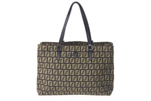 画像をギャラリービューアに読み込む, 新品同様 FENDI フェンディ ズッキーノ柄 ハンドバッグ 221158 キャンバス レザー ブラウン ブラックメタル金具 中古 4b000131