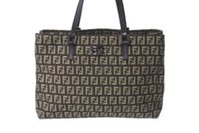 画像をギャラリービューアに読み込む, 新品同様 FENDI フェンディ ズッキーノ柄 ハンドバッグ 221158 キャンバス レザー ブラウン ブラックメタル金具 中古 4b000131