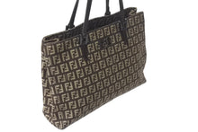 画像をギャラリービューアに読み込む, 新品同様 FENDI フェンディ ズッキーノ柄 ハンドバッグ 221158 キャンバス レザー ブラウン ブラックメタル金具 中古 4b000131