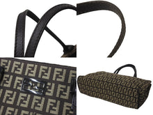 画像をギャラリービューアに読み込む, 新品同様 FENDI フェンディ ズッキーノ柄 ハンドバッグ 221158 キャンバス レザー ブラウン ブラックメタル金具 中古 4b000131